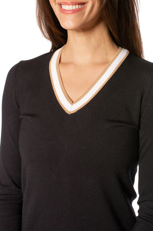Black/Camel Stretch V-Neck Sweater