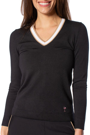 Black/Camel Stretch V-Neck Sweater