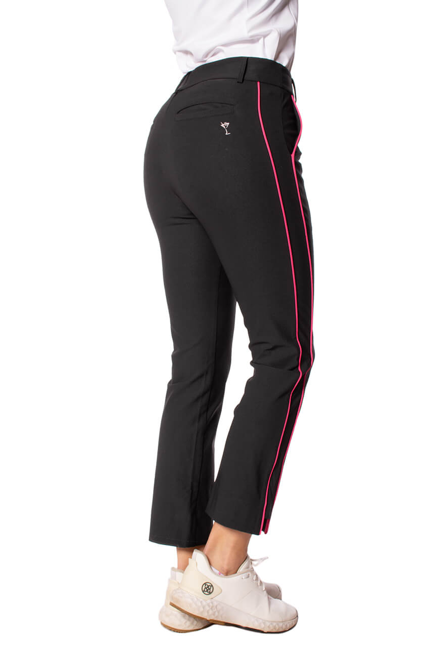 Golftini  Black with White Stripe Pull-On Stretch Ankle Track Pant