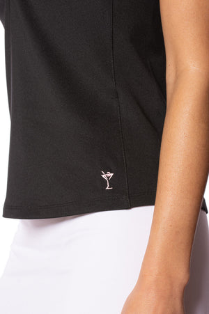 Black Sleeveless Ruched Polo