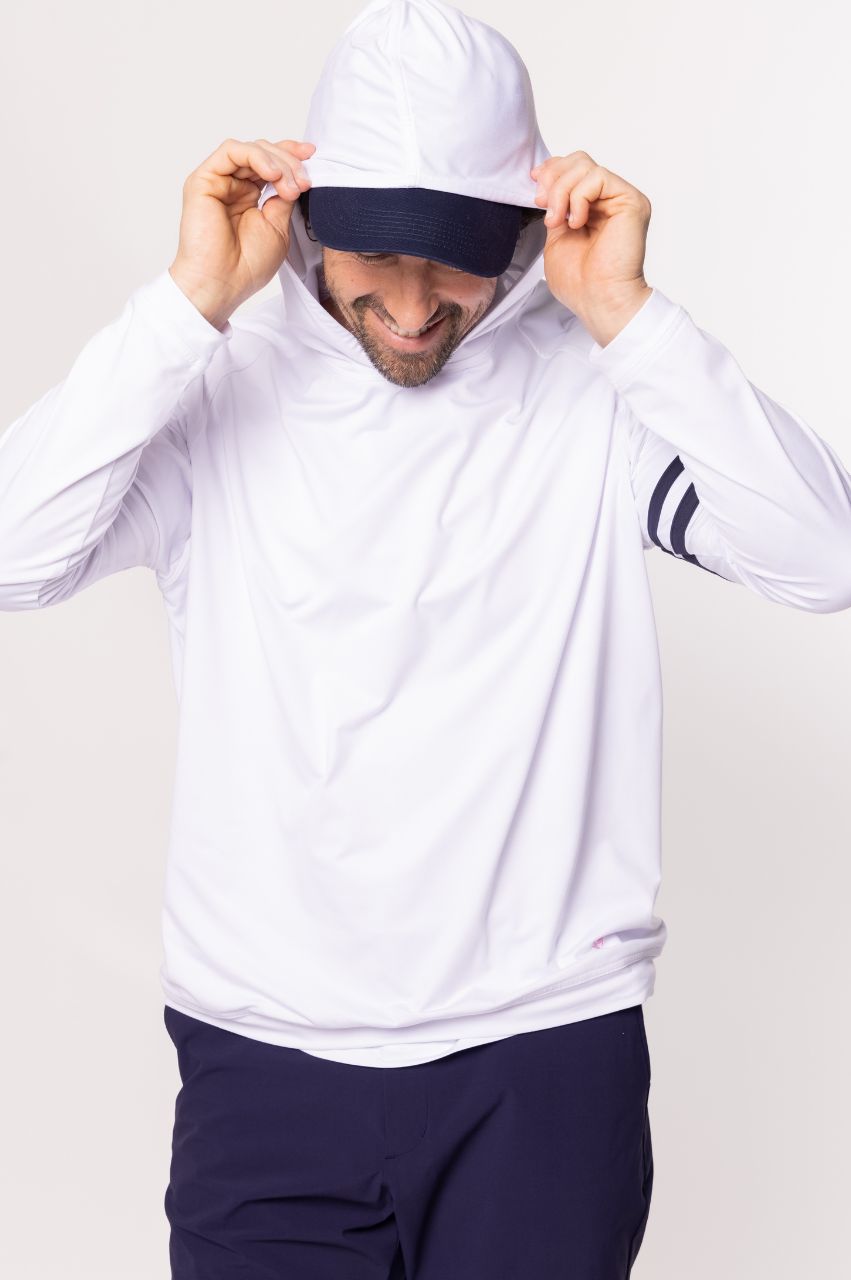 Men's White/Navy Lightweight Hoodie | Men's Golf Hoodie by Golftini