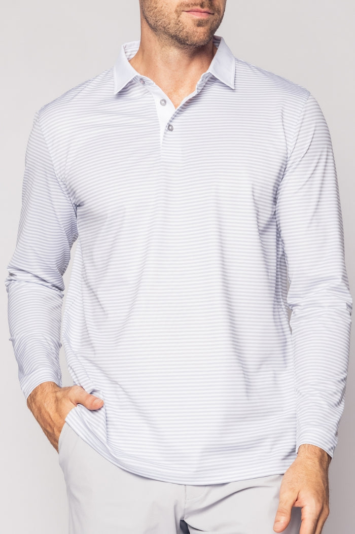Men's Striped Long Sleeve Pique Polo