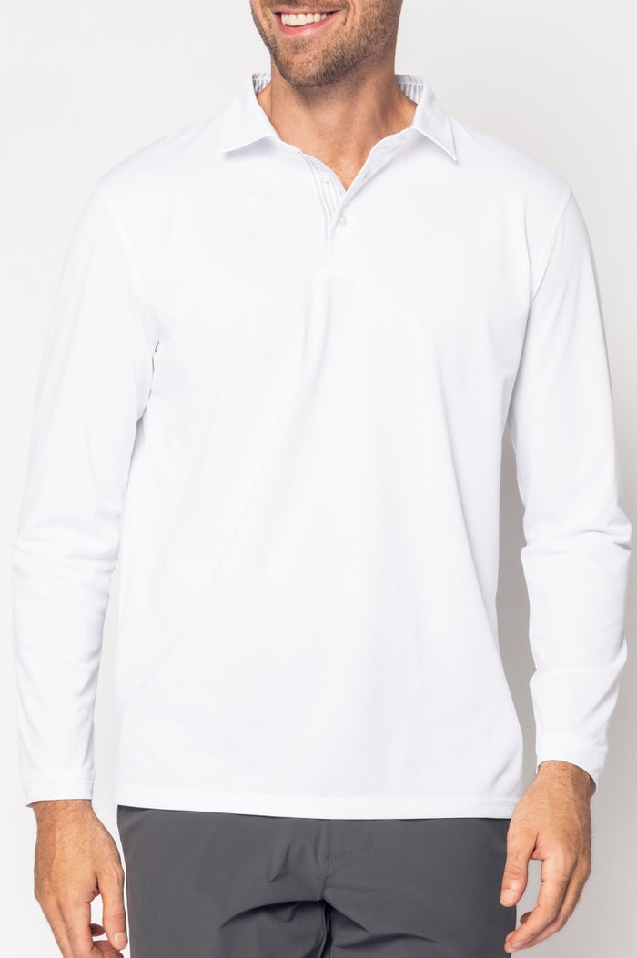 Men's White Long Sleeve Pique Polo