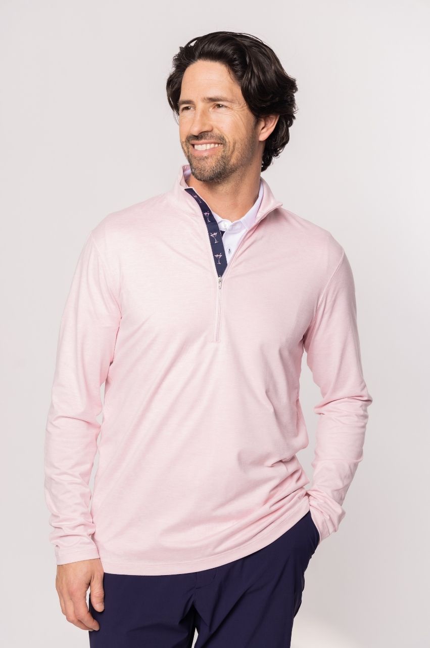 Men's Heathered Pink Half Zip Golf Pullover | Golftini For Men