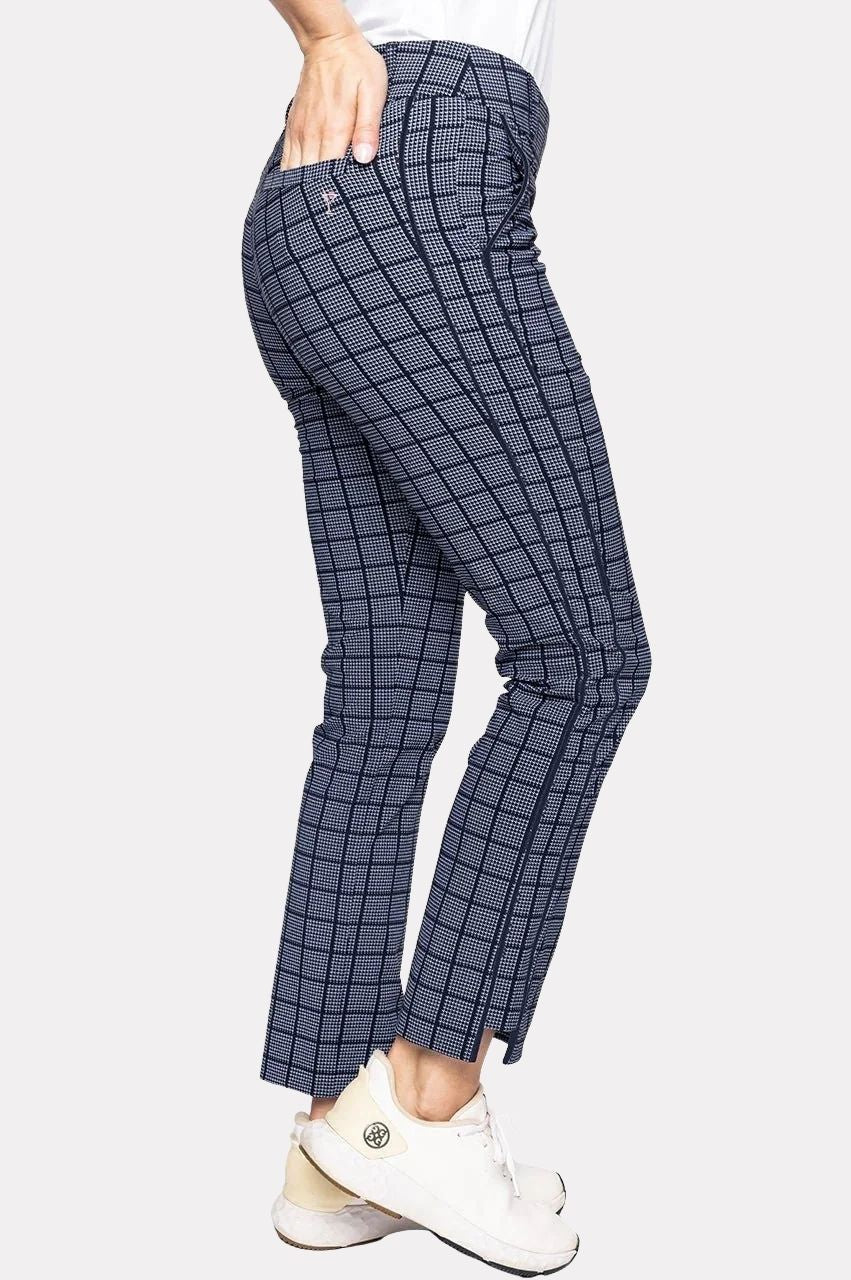 Navy Plaid Stretch Ankle Pant | Women's Golf Pant by Golftini