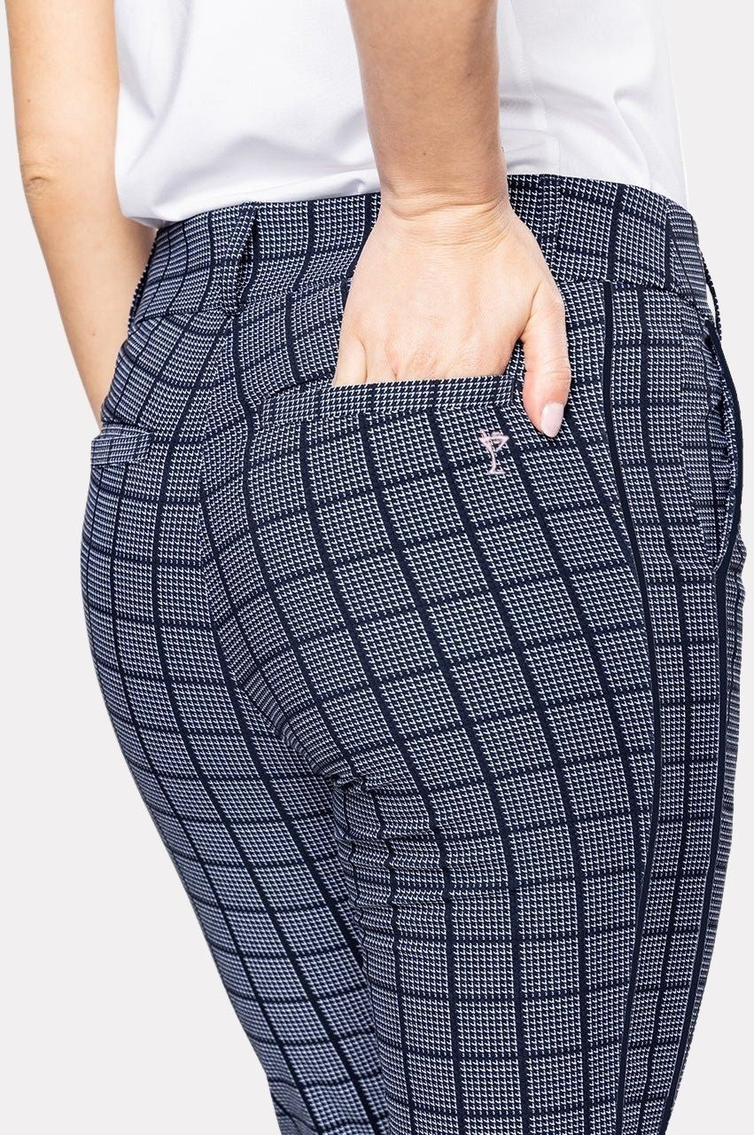 Navy Plaid Stretch Ankle Pant | Women's Golf Pant by Golftini
