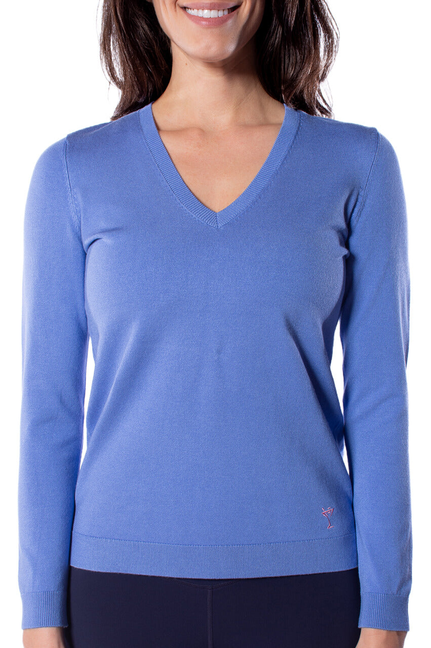 Periwinkle Stretch V-Neck Sweater