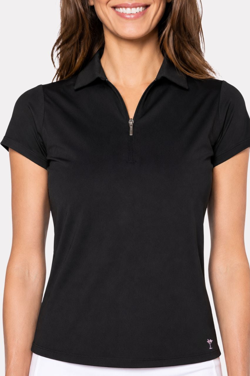 トップス TYPE SIXNINE POLO SIZE1 Golftini | Black Short Sleeve Zip Stretch Polo | Women's Golf Polo