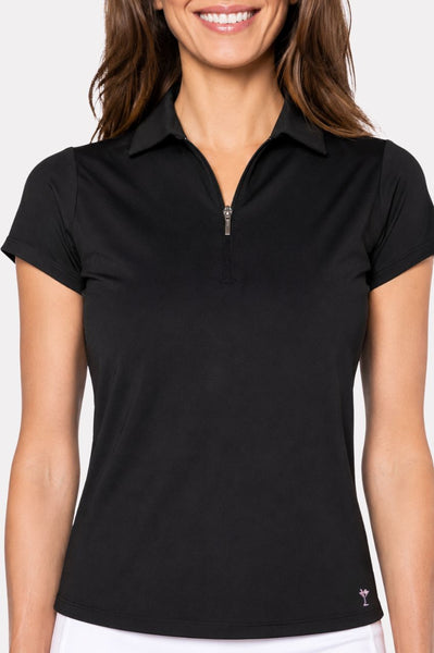 Golftini | Black Short Sleeve Zip Stretch Polo | Women's Golf Polo