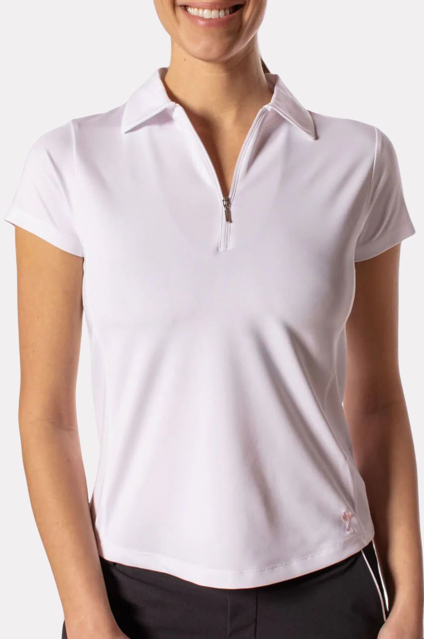 Golftini | White Short Sleeve Zip Stretch Polo | Women's Golf Polo
