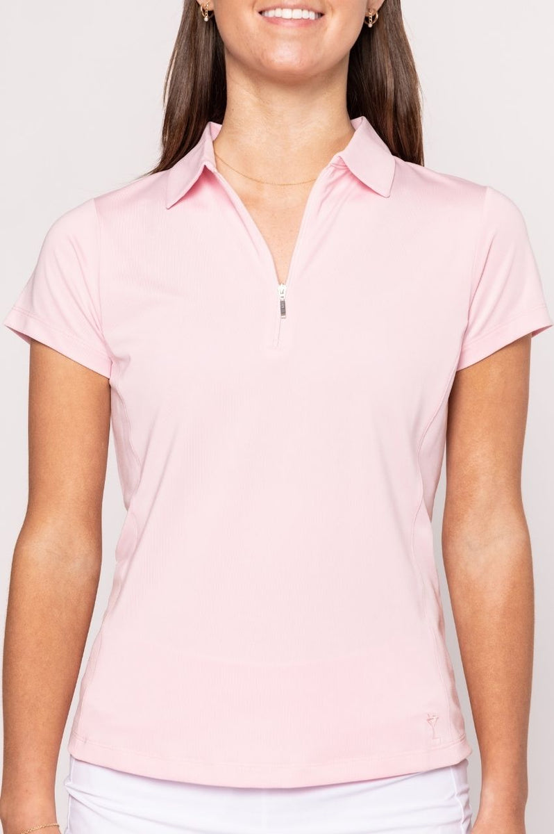 Women's Rose Pink Short Sleeve Zip Stretch Polo - Golftini