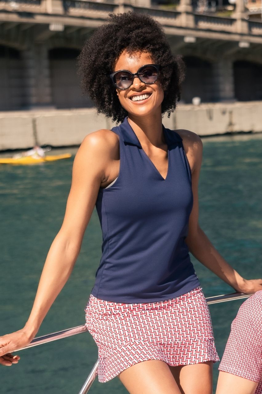 Golftini | Navy Sleeveless Sport Stretch Polo | Women's Golf Top