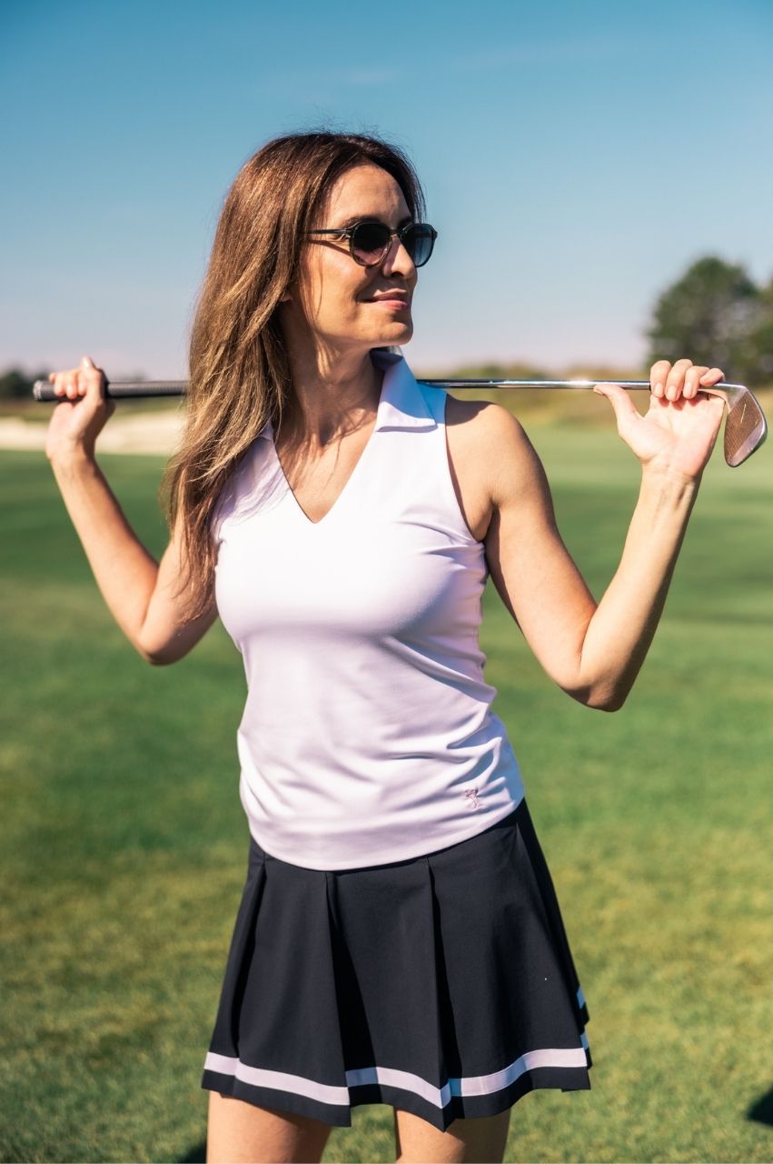 Women's White Sleeveless Lisa Sport Stretch Polo - Golftini