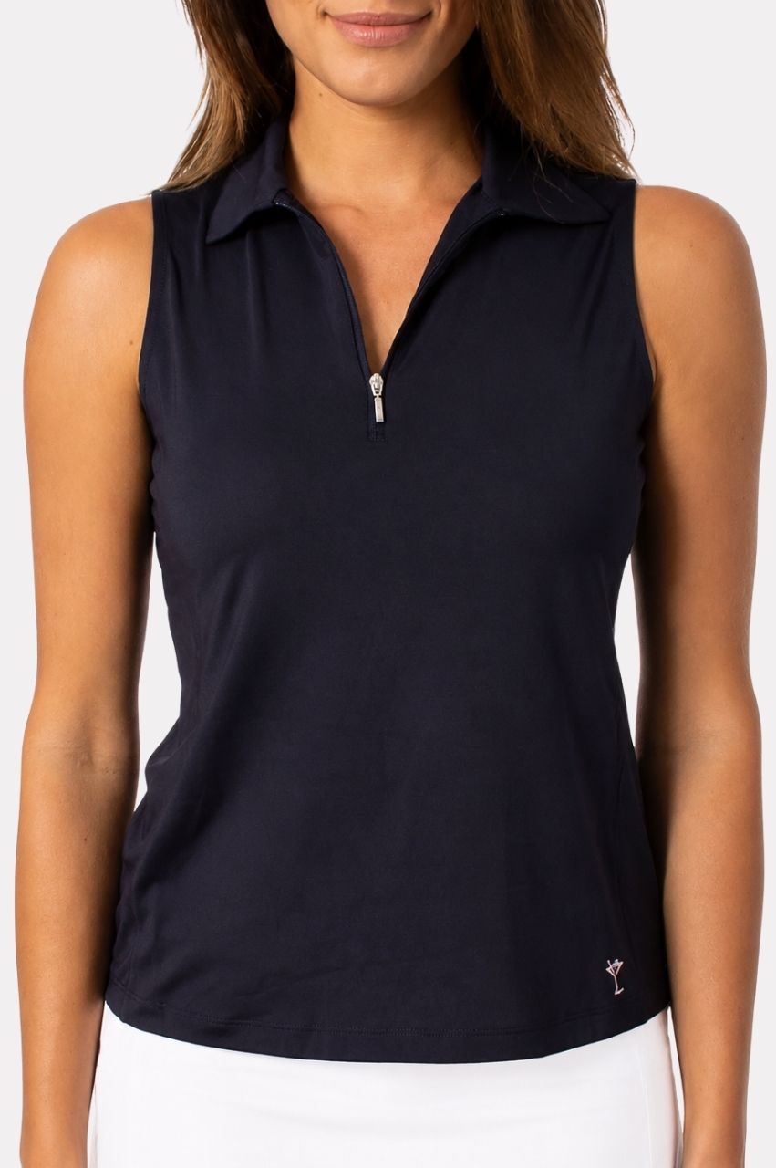 Women's Navy Sleeveless Golf Polo - Golftini Women's Navy Sleeveless Golf Polo - Golftini