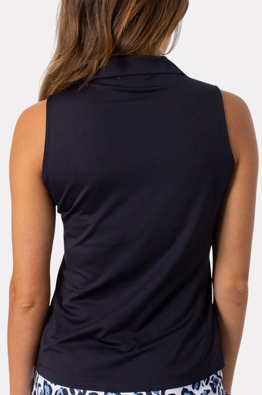 Women's Navy Sleeveless Golf Polo - Golftini