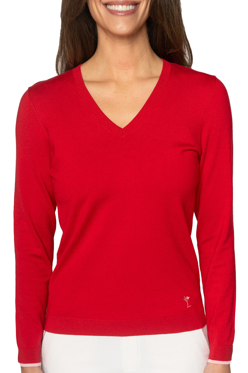Red/Light Pink Stretch V-Neck Sweater