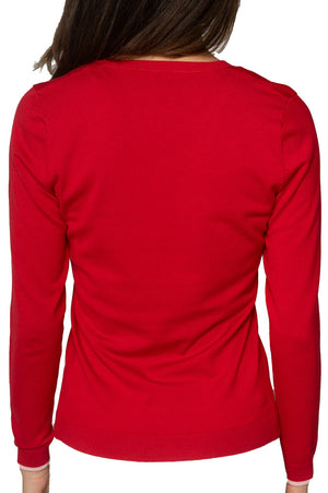 Red/Light Pink Stretch V-Neck Sweater