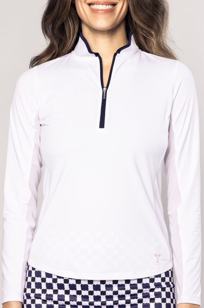 White/Navy Long Sleeve Cool Girl Mock Polo