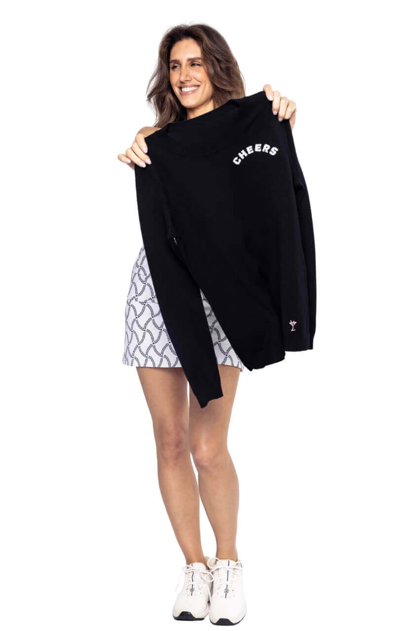 Black CHEERS Crewneck Sweater | Women's Golf Sweater by Golftini