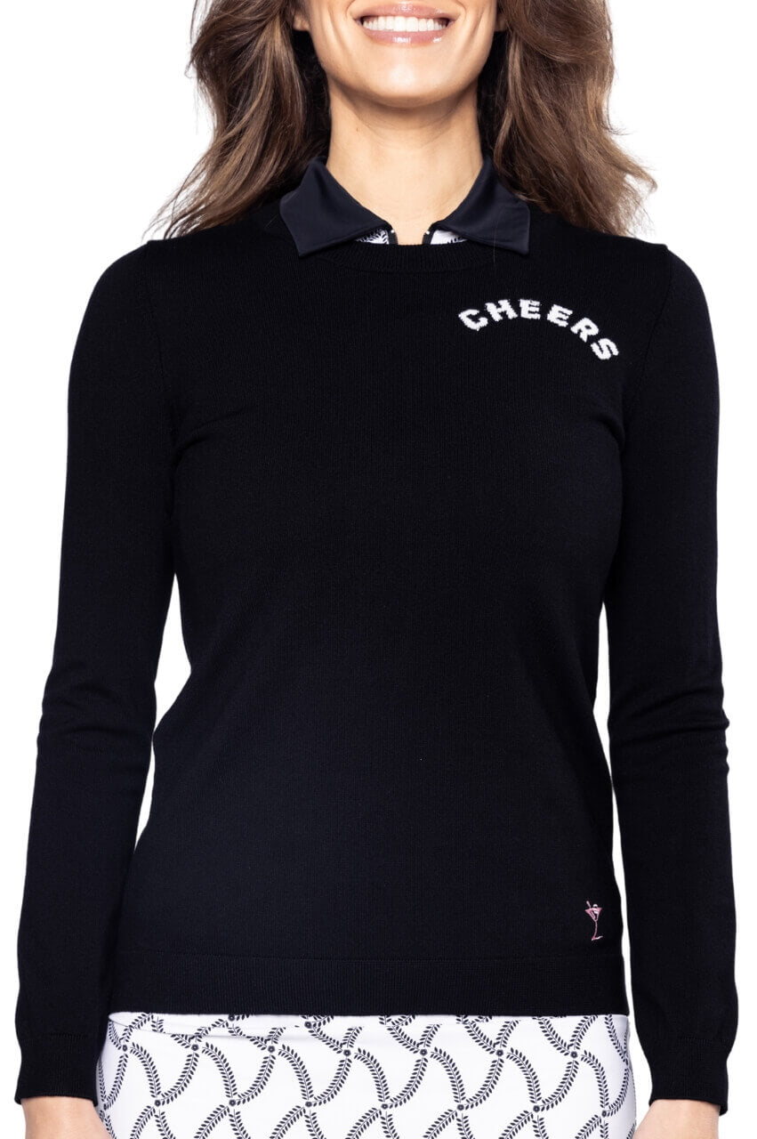 Black CHEERS Crewneck Sweater | Women's Golf Sweater by Golftini