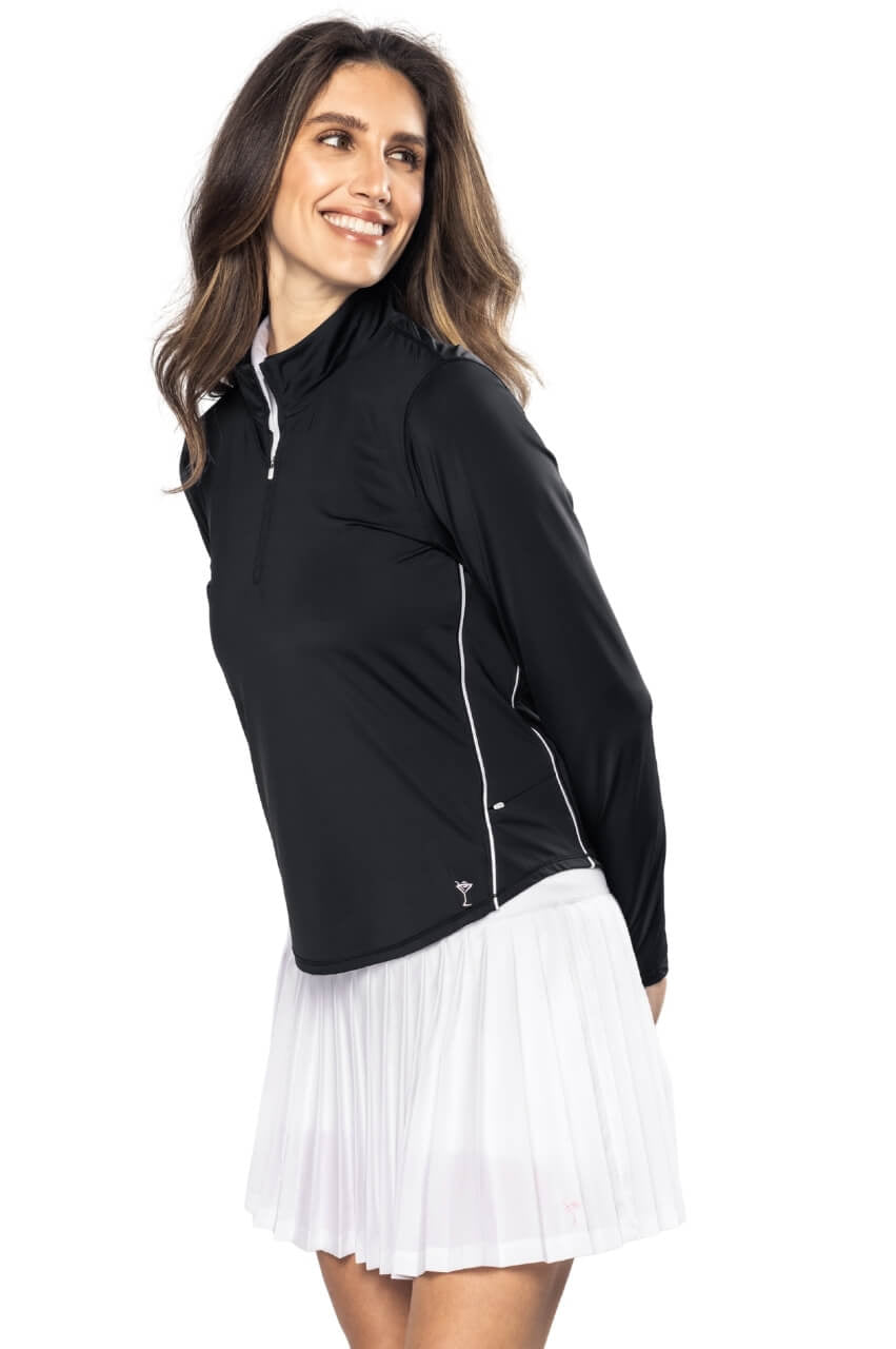 Women's Black Nylon Sport Pullover | Women's Quarter-Zip by Golftini