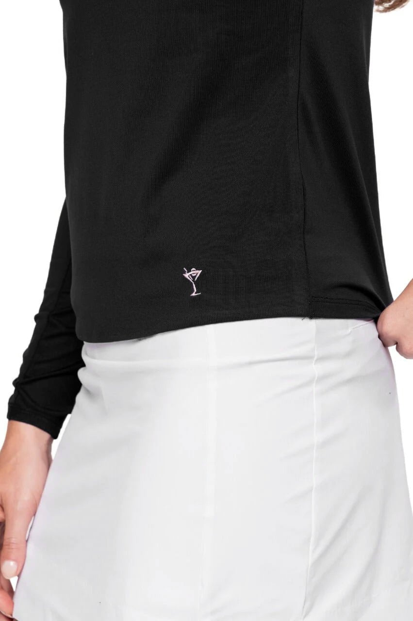 Black Long Sleeve Sport Stretch Polo | Women's Golf Top – Golftini