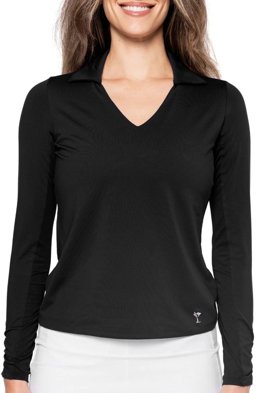 POLO ロンティー Black Long Sleeve Sport Stretch Polo | Women's Golf Top – Golftini
