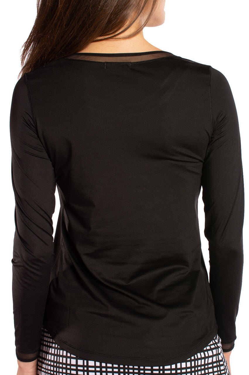 Black Long Sleeve Mesh Trim Top - GolftiniTops