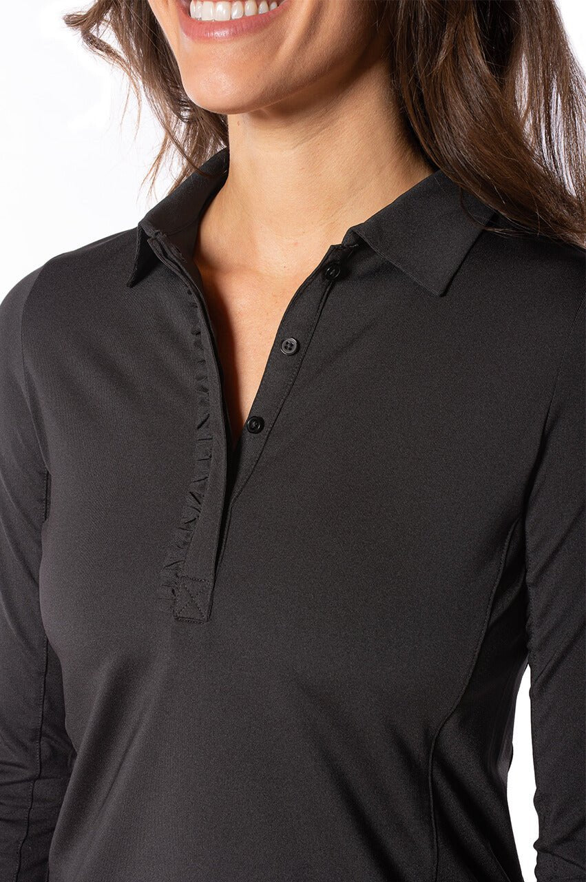 Womens long sleeve black polo shirt clearance