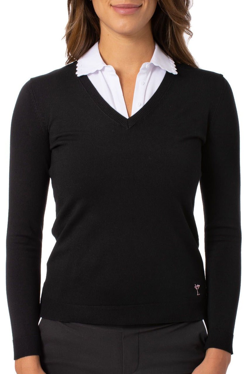 Black V-Neck Sweater For Women Golftini