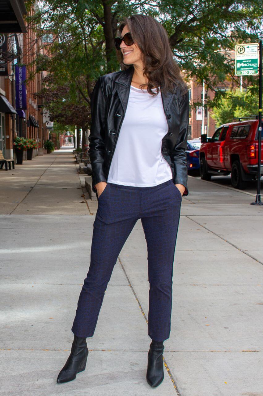 Black/Navy Snakeskin Stretch Ankle Pant - GolftiniPant