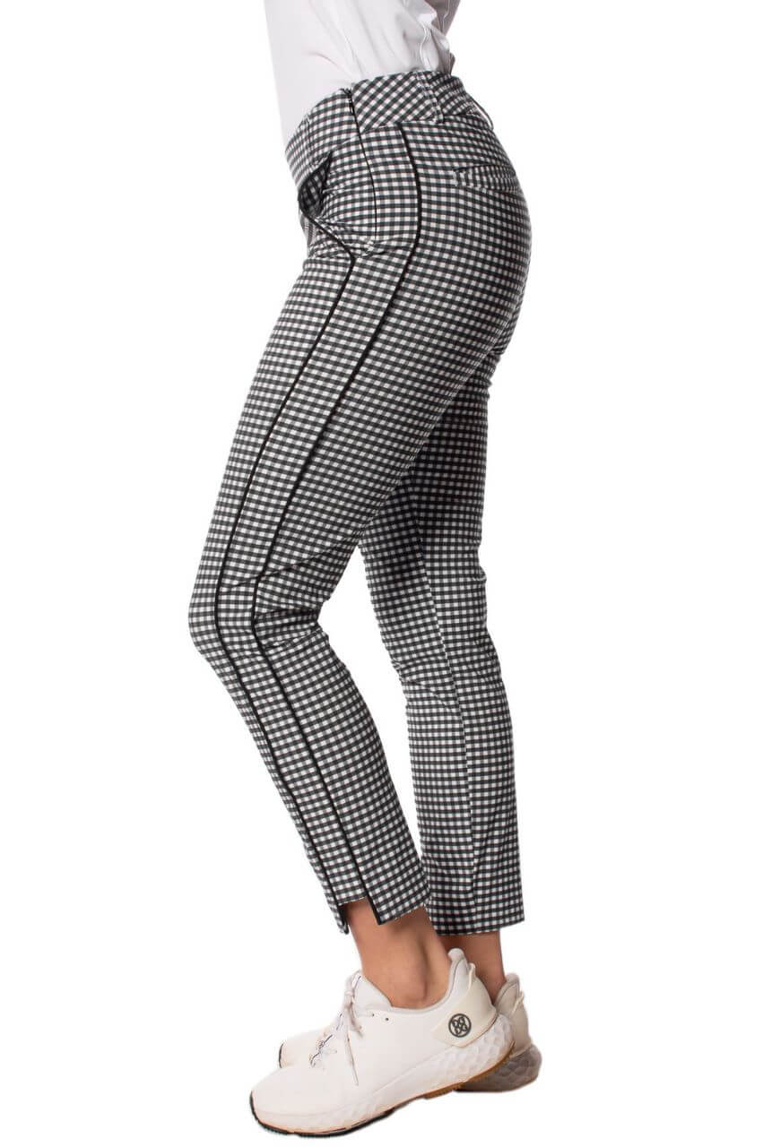 Women's Black and White Checkered Stretch Ankle Pants Golftini