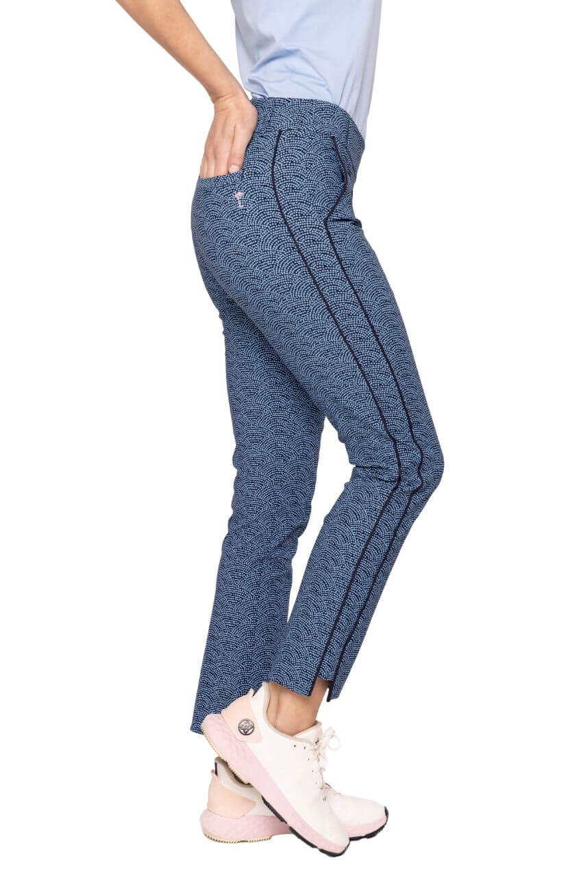Seersucker Blue Swirl Ankle Pant | Women's Golf Pant by Golftini