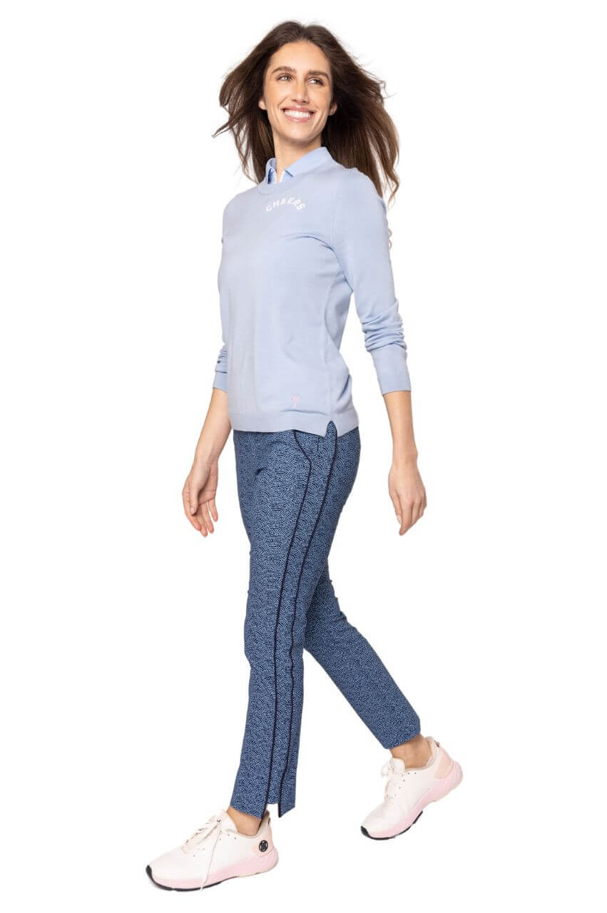 Seersucker Blue Swirl Ankle Pant | Women's Golf Pant by Golftini