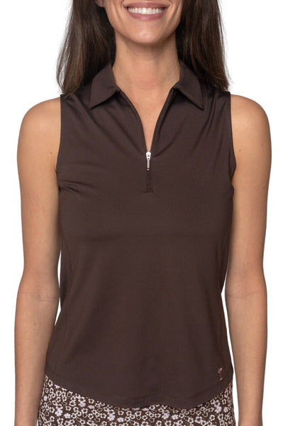 Women's Cocoa Sleeveless Golf Polo - Golftini