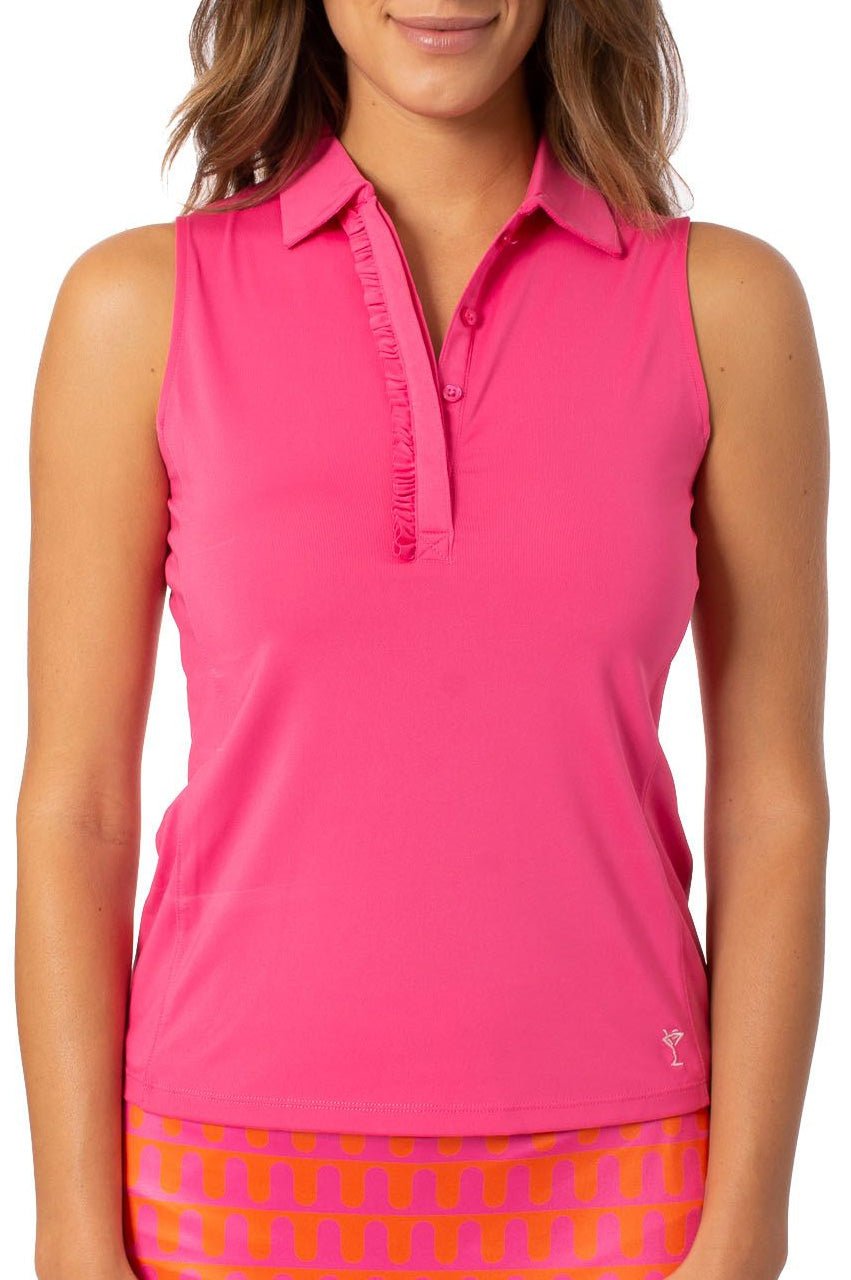 Golftini | Hot Pink Sleeveless Ruffle Stretch Polo - Women's Golf Top