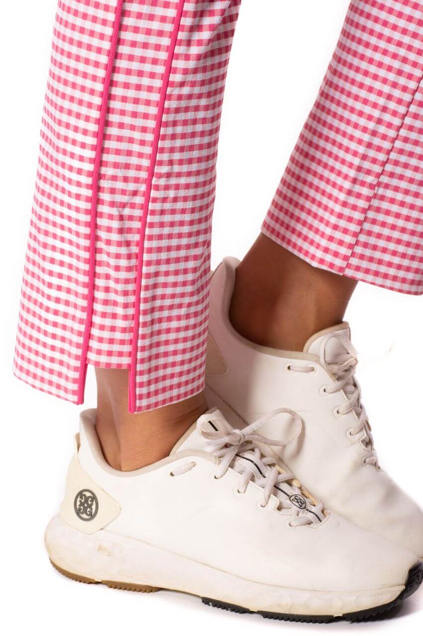Golftini | Hot Pink Checkered Stretch Ankle Pant | Women's