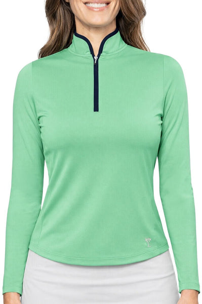 Green/Navy Contrast Mock Zip Polo | Women's Golf Polos by Golftini
