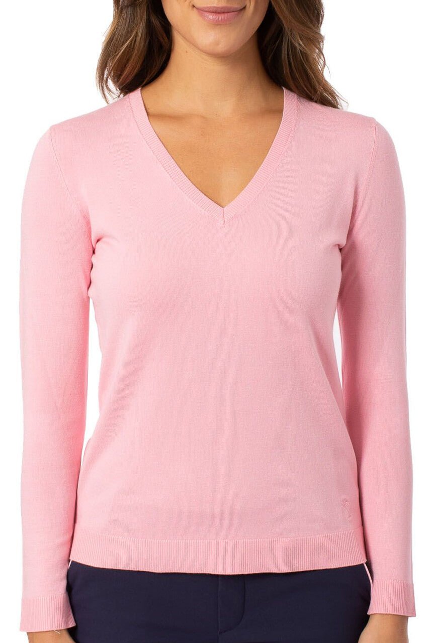 V Neck Soft Pink Sweaters Light Pink V-Neck Sweater For Women Golftini