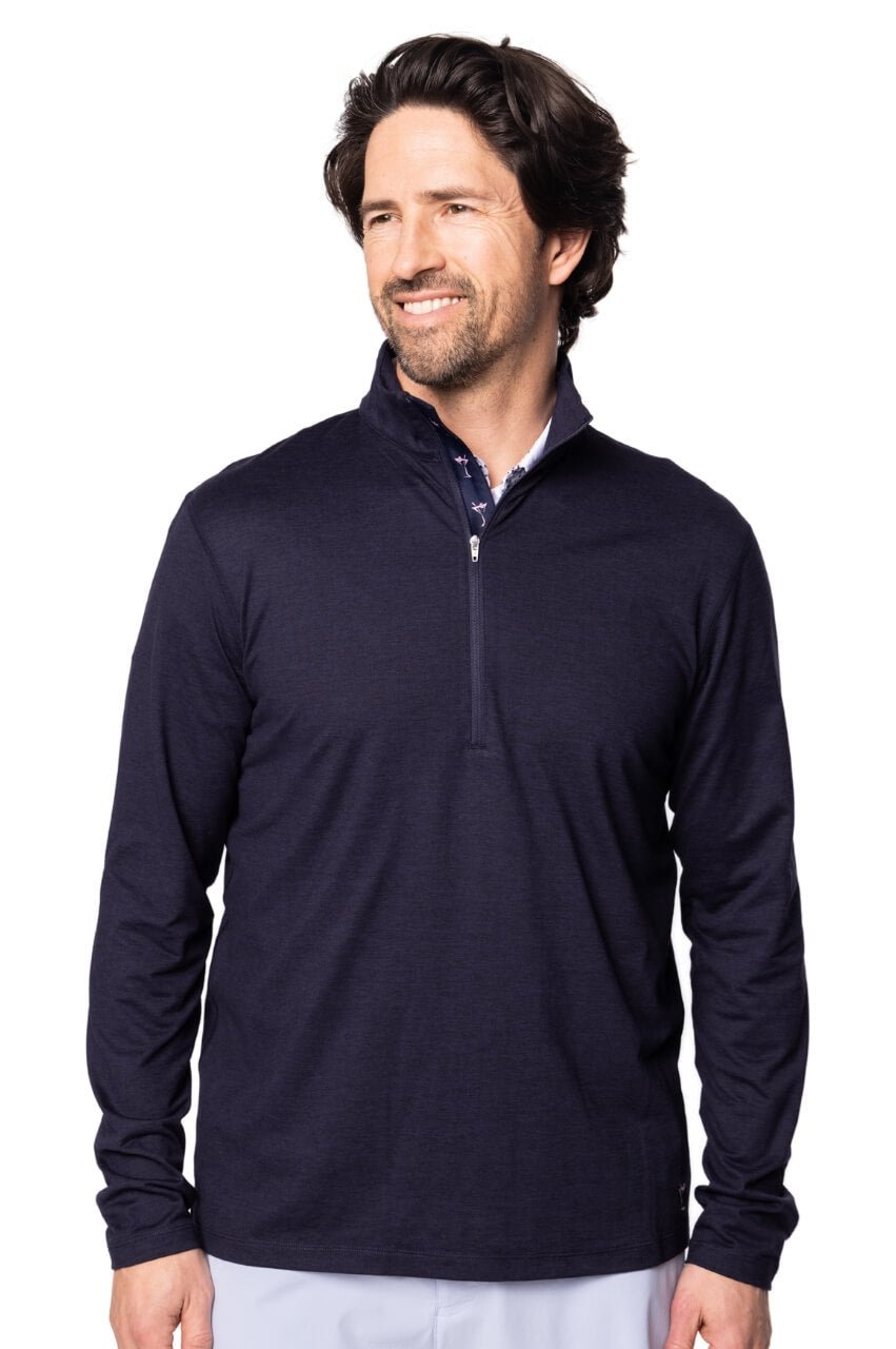 Men's Heathered Navy Quarter Zip Pullover - GolftiniMen's Tops