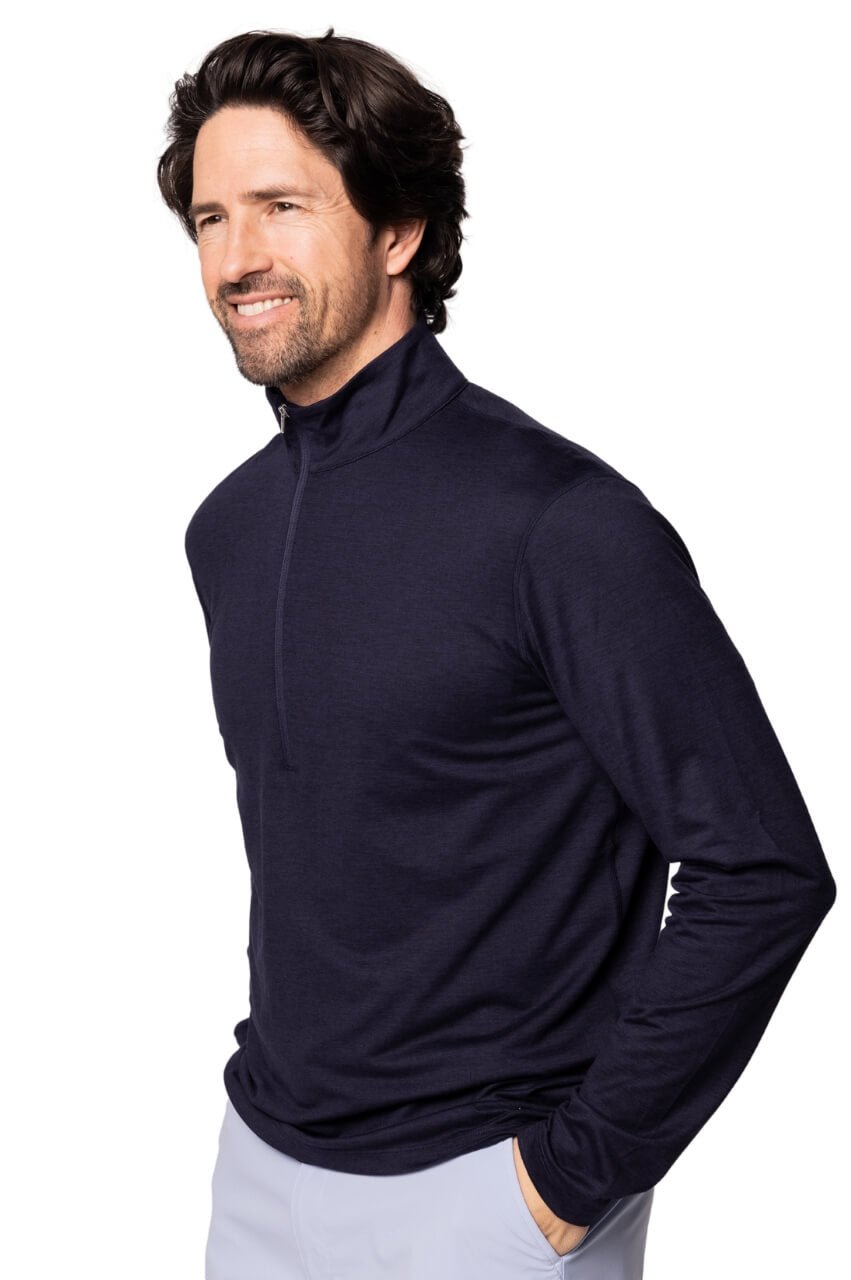 Men's Heathered Navy Quarter Zip Pullover - GolftiniMen's Tops