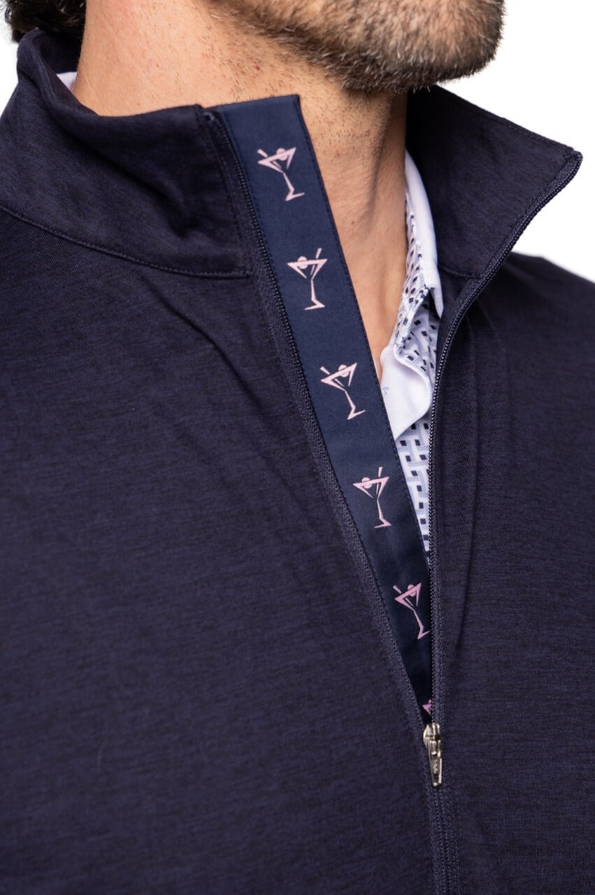 Men's Heathered Navy Quarter Zip Pullover - GolftiniMen's Tops