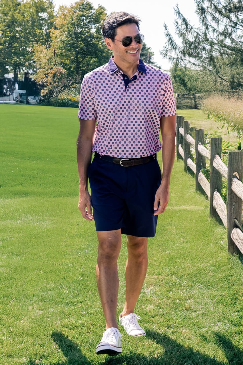 Men's Pink Medallion Pique Polo - GolftiniMen's Tops