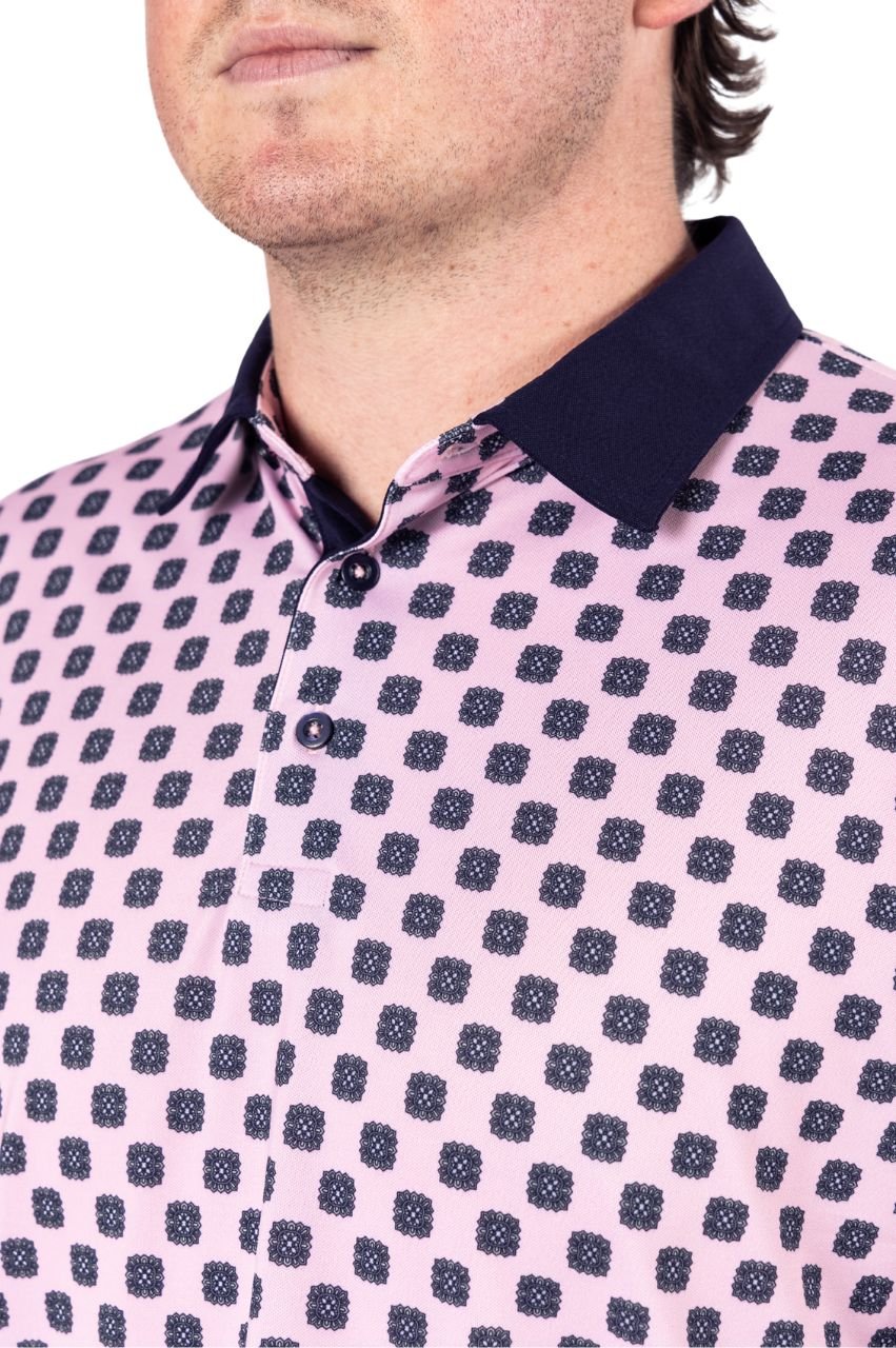 Men's Pink Medallion Pique Polo - GolftiniMen's Tops