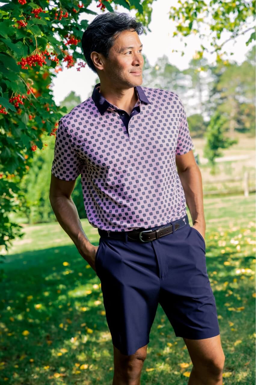 Men's Pink Medallion Pique Polo - GolftiniMen's Tops