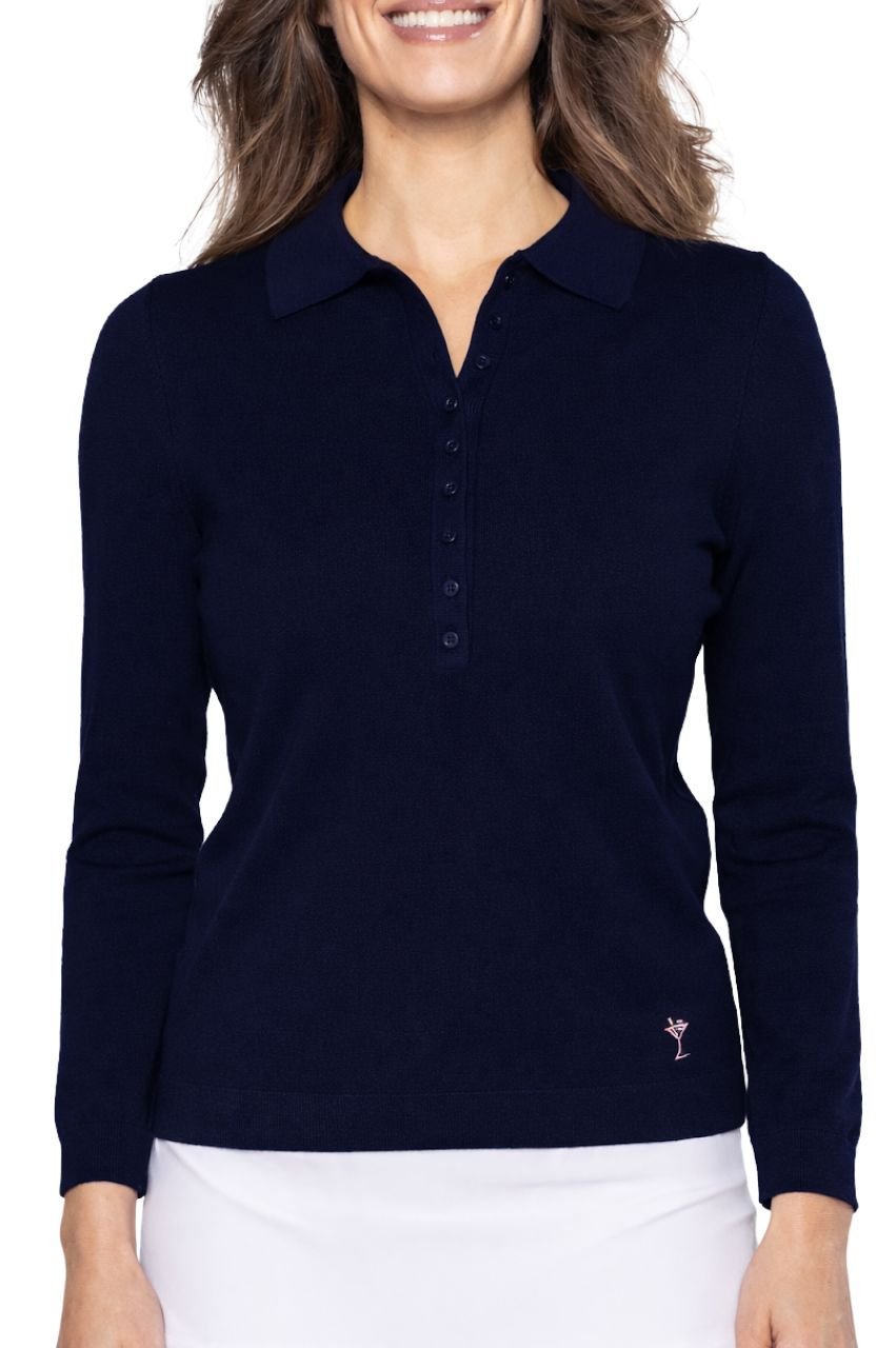 Navy Button Polo Sweater - GolftiniSweaters