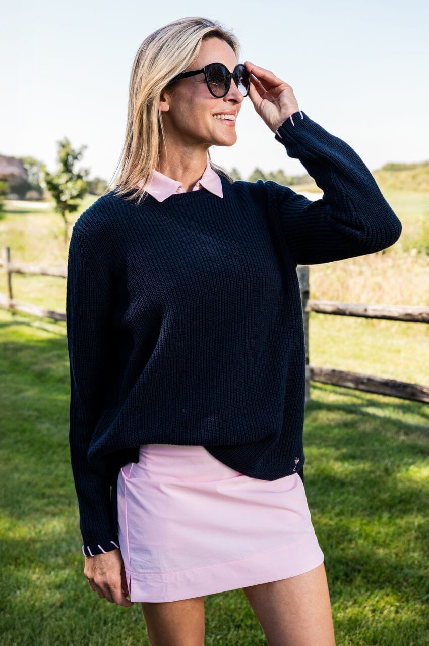 Navy Relaxed-Fit Whipstitch Sweater | Women's Golf Sweater by Golftini