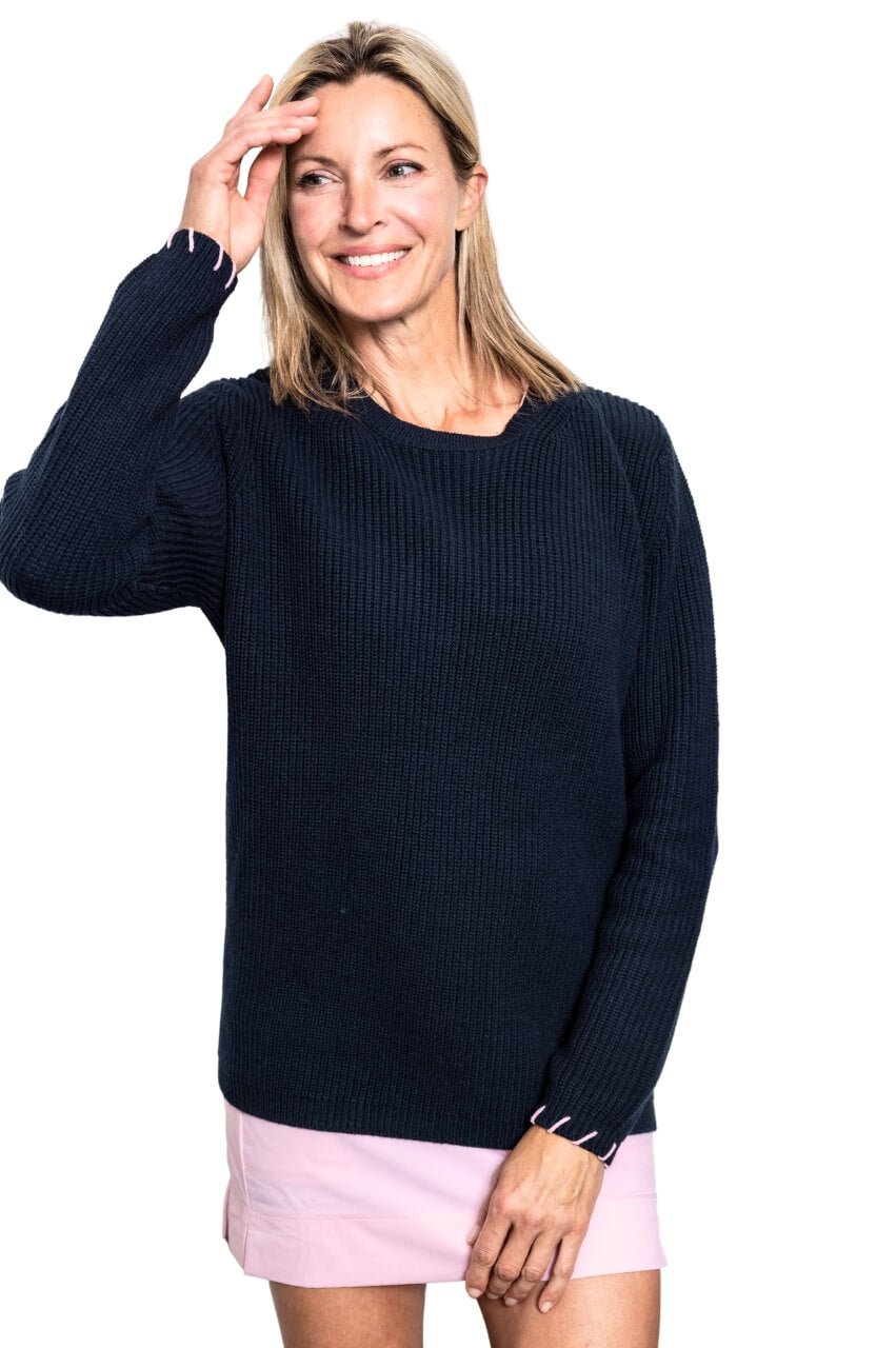 Navy Relaxed-Fit Whipstitch Sweater | Women's Golf Sweater by Golftini