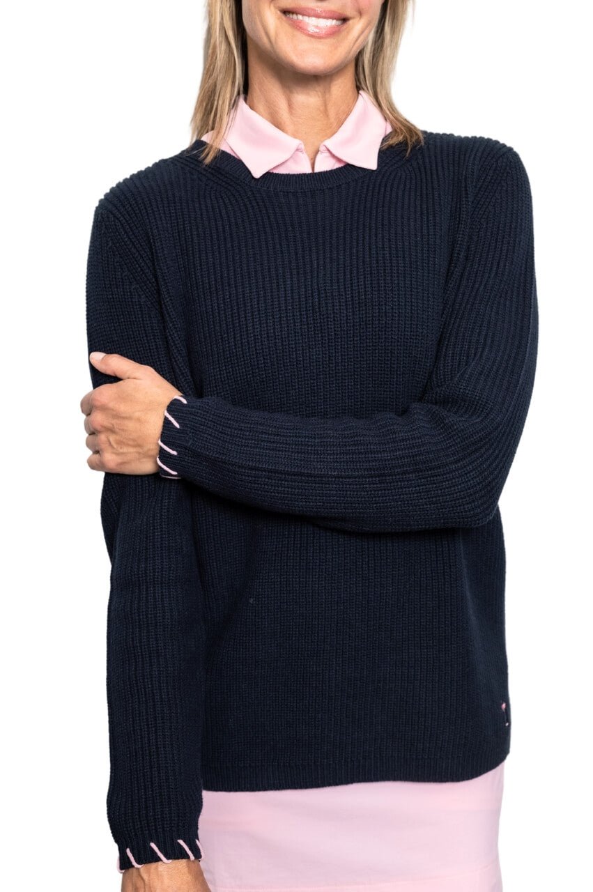 Navy Relaxed-Fit Whipstitch Sweater | Women's Golf Sweater by Golftini