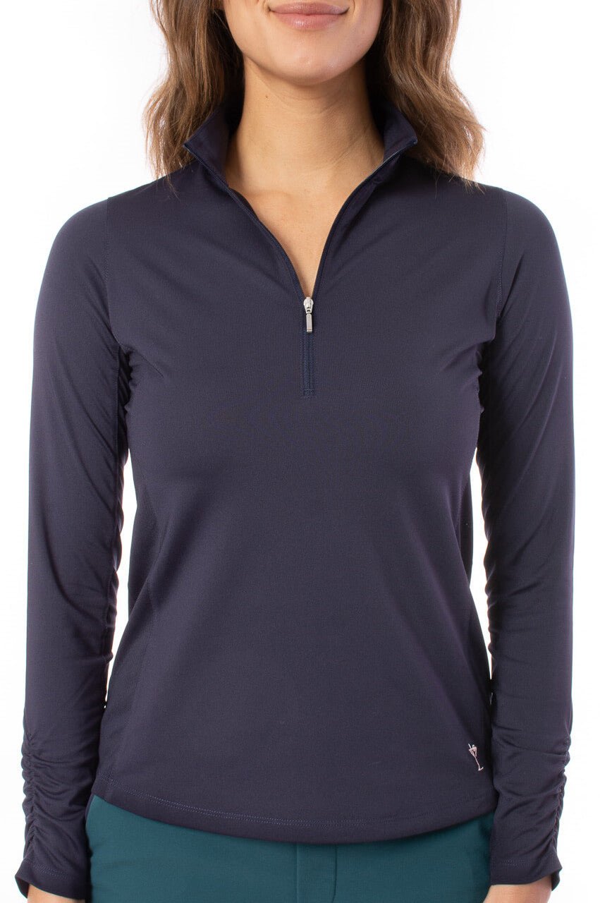 Navy Long Sleeve Zip Mock Polo - GolftiniTops